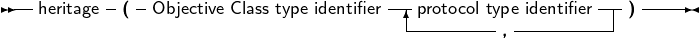 --heritage -(- Objective Class type identifier|protocol type identifier-- )-----
                                     ---------, ----------
                                                                            

                                                                            
     